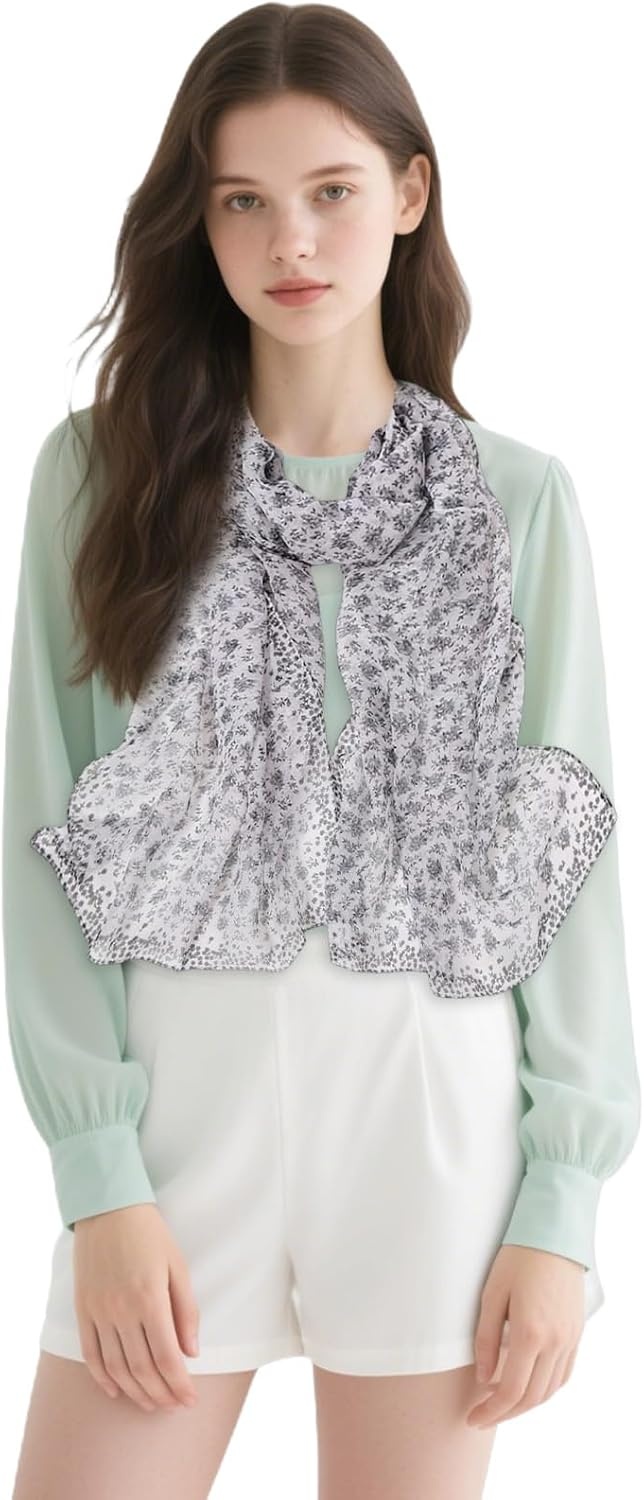 image:imageFAIRYGATE Georgette Chiffon Schal Damen Lange Schals Blume Muster Soft Wrap Simulation Seidenschal fr Frhling Sommer Herbst WinterFdkr62010