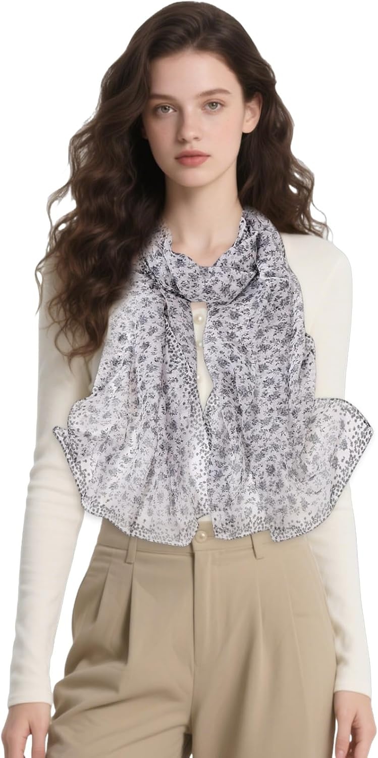 image:imageFAIRYGATE Georgette Chiffon Schal Damen Lange Schals Blume Muster Soft Wrap Simulation Seidenschal fr Frhling Sommer Herbst WinterFdkr62010