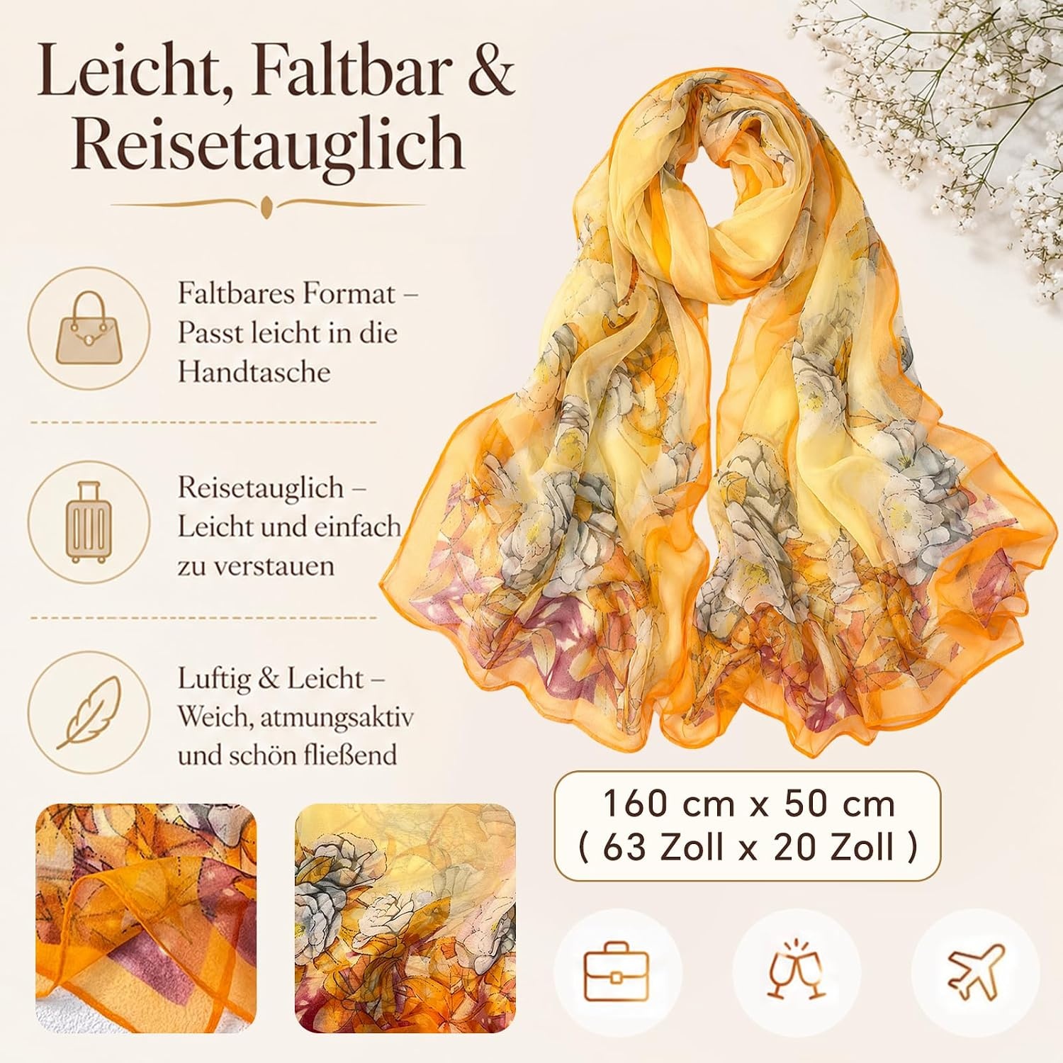 image:imageFAIRYGATE Schal Damen Halstcher Tuch Kopftuch Halstuch Schals Tcher Stola Weiches und Bequemes Georgette Material Vielseitig und Multifunktional B72FDKRC3725