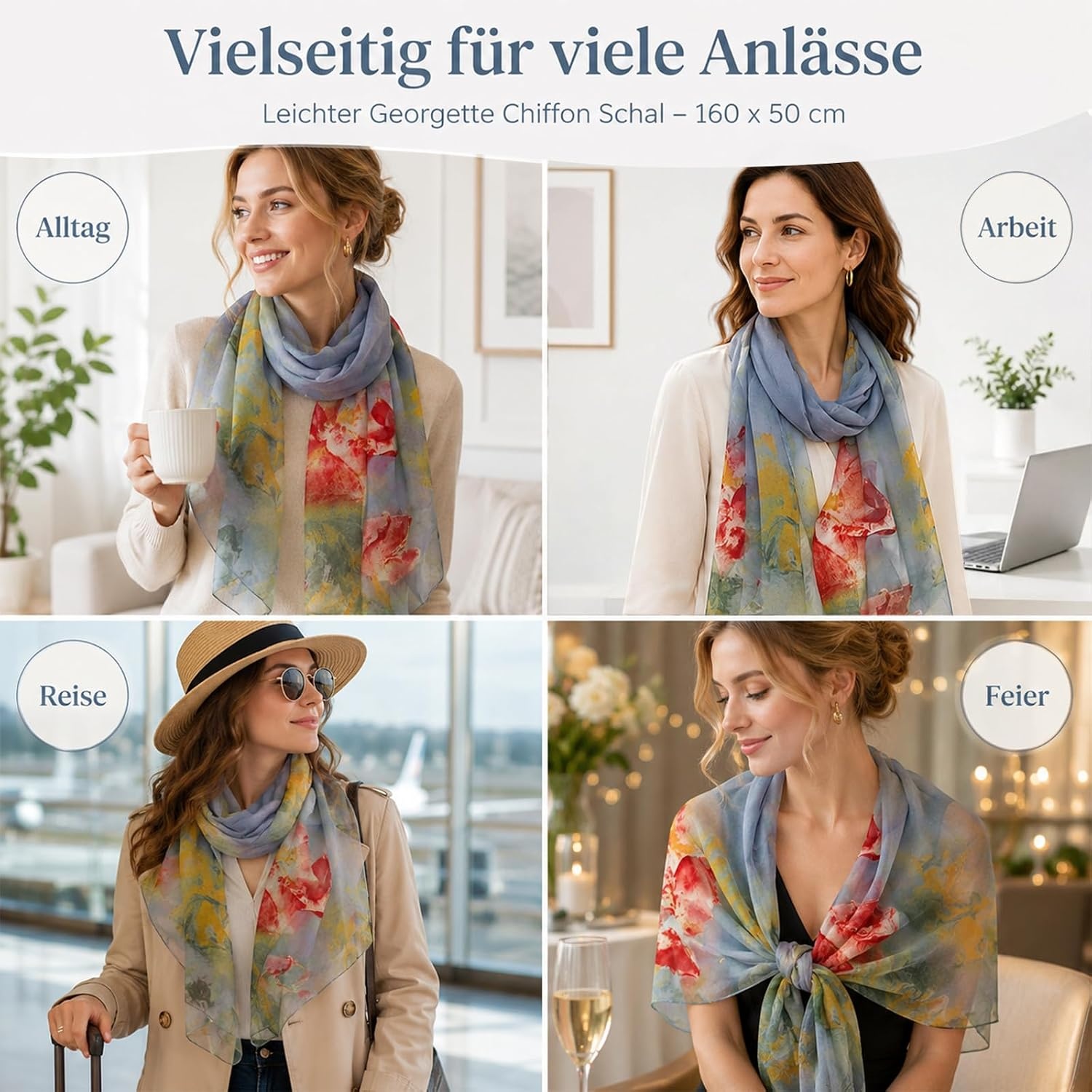 image:imageFAIRYGATE Schal Damen Halstcher Tuch Kopftuch Halstuch Schals Tcher Stola Weiches und Bequemes Georgette Material Vielseitig und Multifunktional B72FDKRC3729