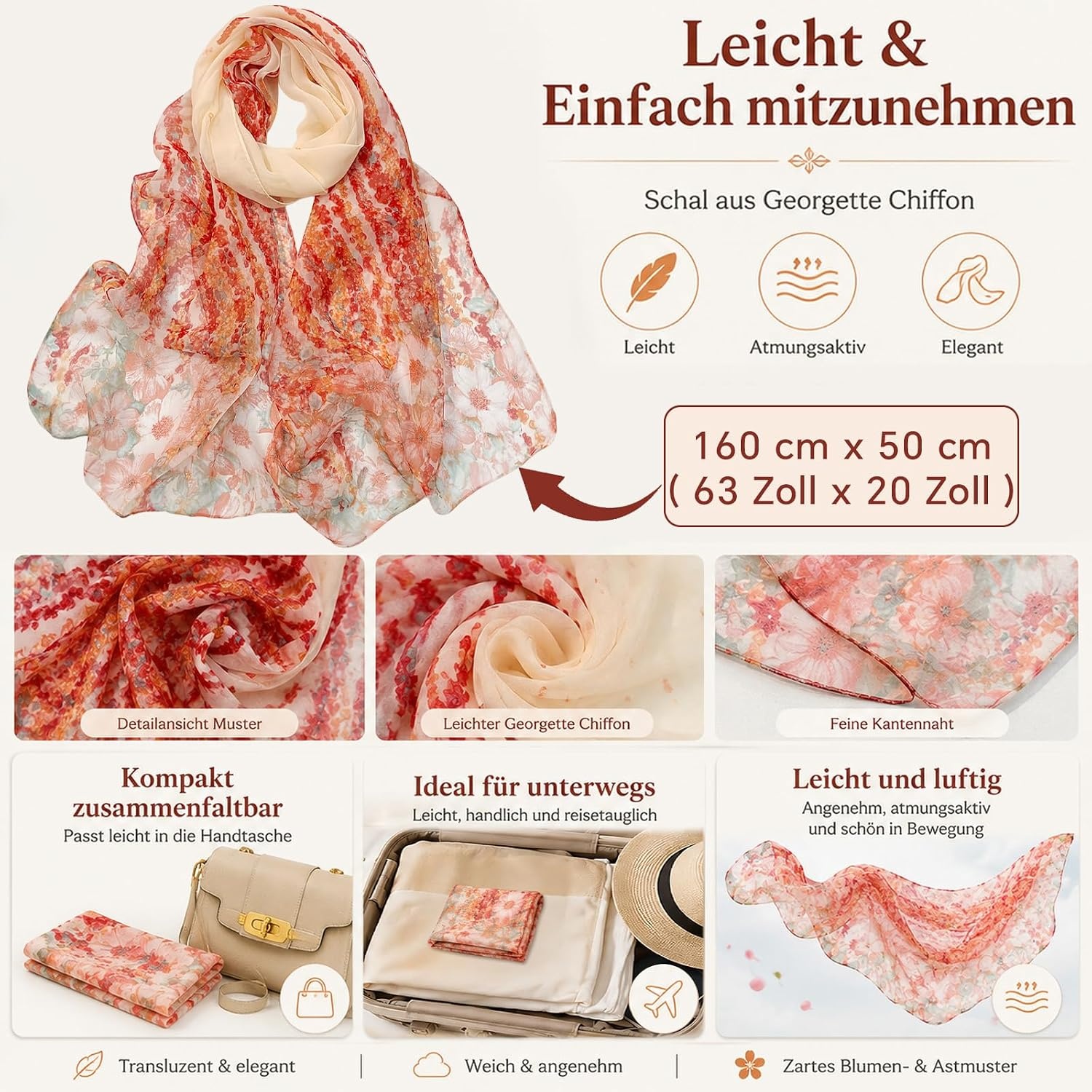 image:imageFAIRYGATE Schal Damen Halstcher Tuch Kopftuch Halstuch Schals Tcher Stola Weiches und Bequemes Georgette Material Vielseitig und Multifunktional B72FDKRA5033