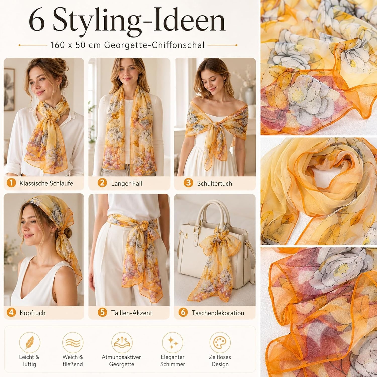 image:imageFAIRYGATE Schal Damen Halstcher Tuch Kopftuch Halstuch Schals Tcher Stola Weiches und Bequemes Georgette Material Vielseitig und Multifunktional B72FDKRC3725