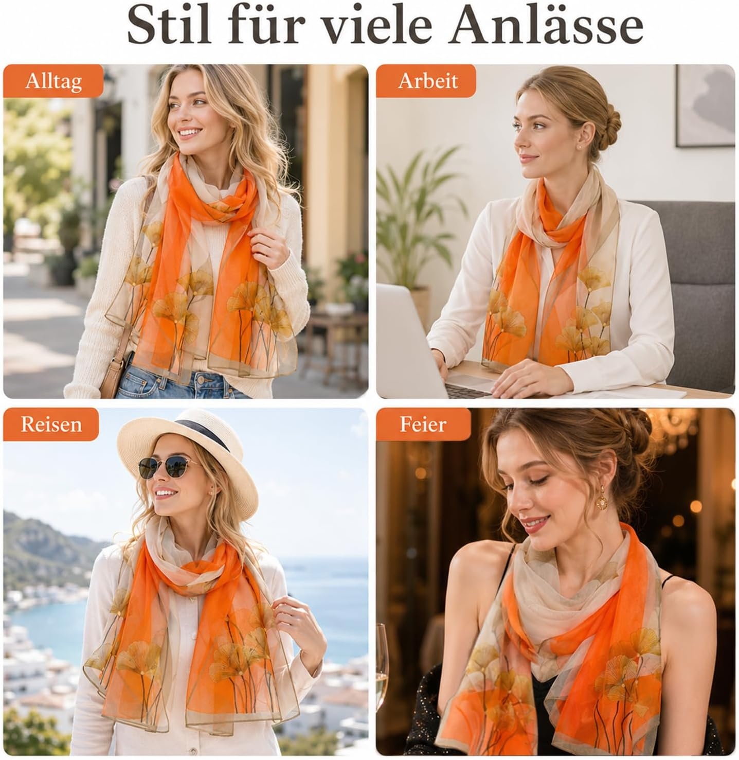 image:imageFAIRYGATE Schal Damen Halstcher Tuch Kopftuch Halstuch Schals Tcher Stola Weiches und Bequemes Georgette Material Vielseitig und Multifunktional B72FDKRC3726