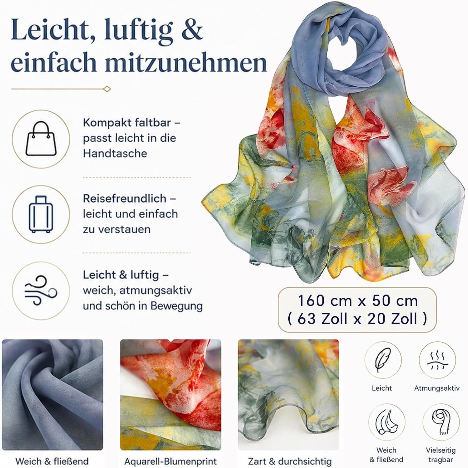 image:imageFAIRYGATE Schal Damen Halstcher Tuch Kopftuch Halstuch Schals Tcher Stola Weiches und Bequemes Georgette Material Vielseitig und Multifunktional B72FDKRC3729