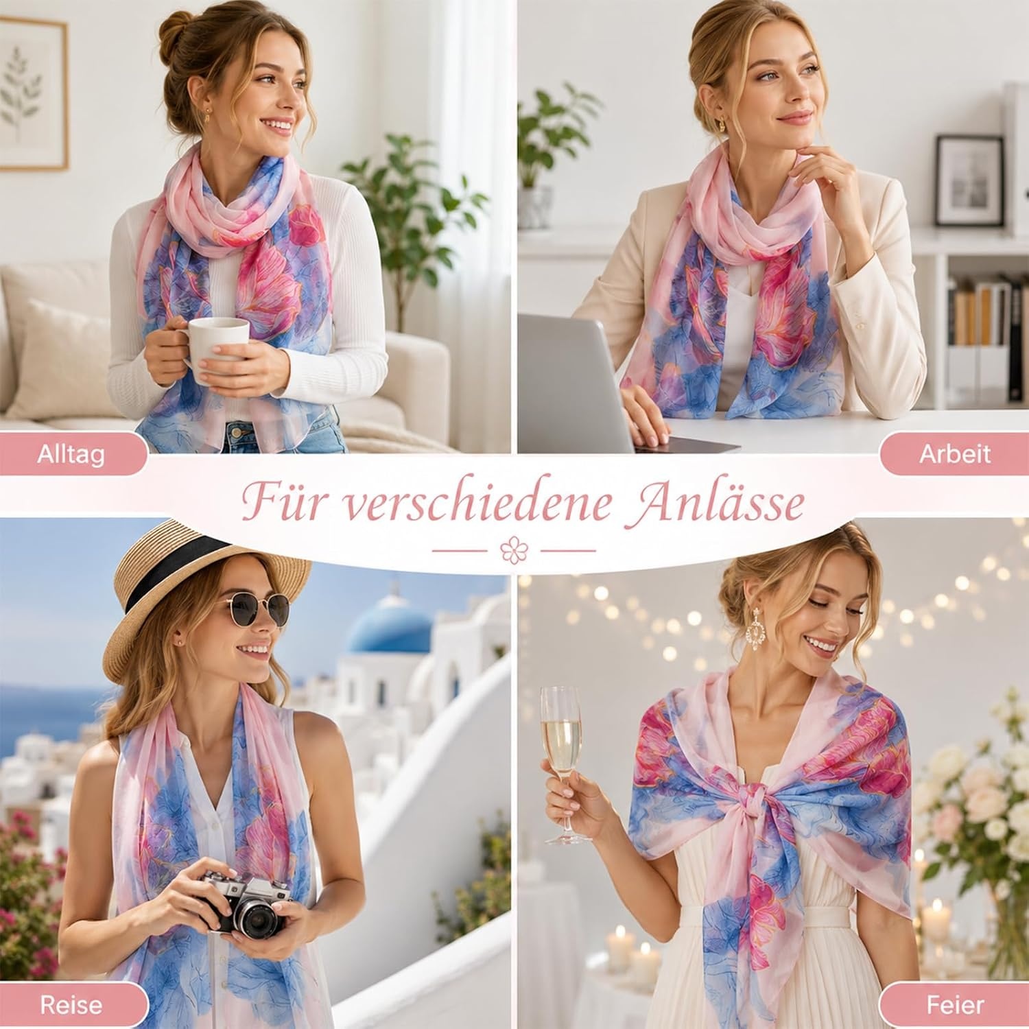 image:imageFAIRYGATE Schal Damen Halstcher Tuch Kopftuch Halstuch Schals Tcher Stola Weiches und Bequemes Georgette Material Vielseitig und Multifunktional B72FDKRA5034