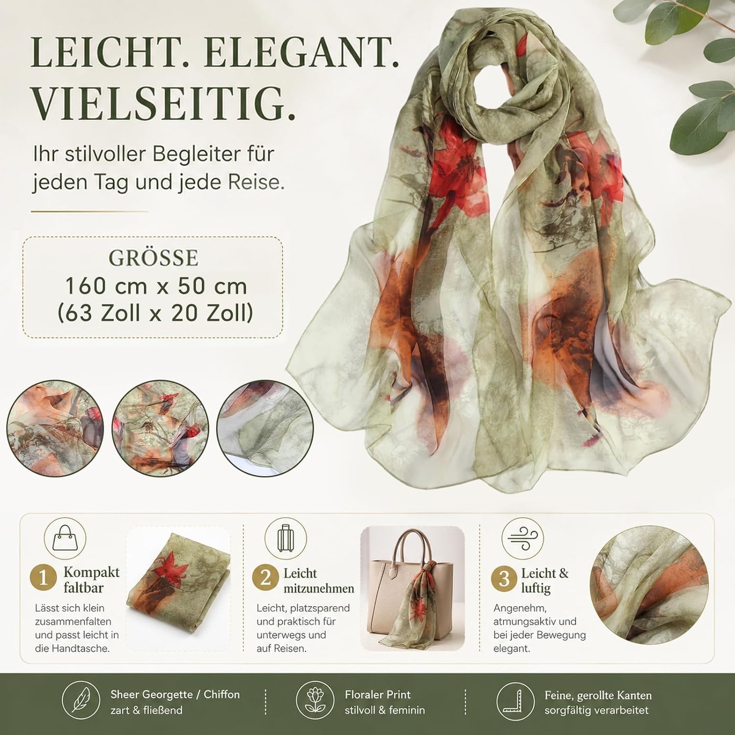 image:imageFAIRYGATE Schal Damen Halstcher Tuch Kopftuch Halstuch Schals Tcher Stola Weiches und Bequemes Georgette Material Vielseitig und Multifunktional B72FDKRA5030