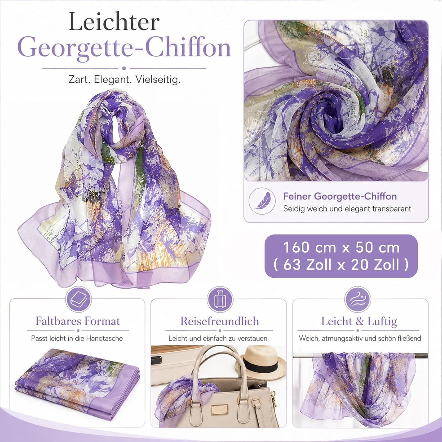 image:imageFAIRYGATE Schal Damen Halstcher Tuch Kopftuch Halstuch Schals Tcher Stola Weiches und Bequemes Georgette Material Vielseitig und Multifunktional B72FDKRC3728