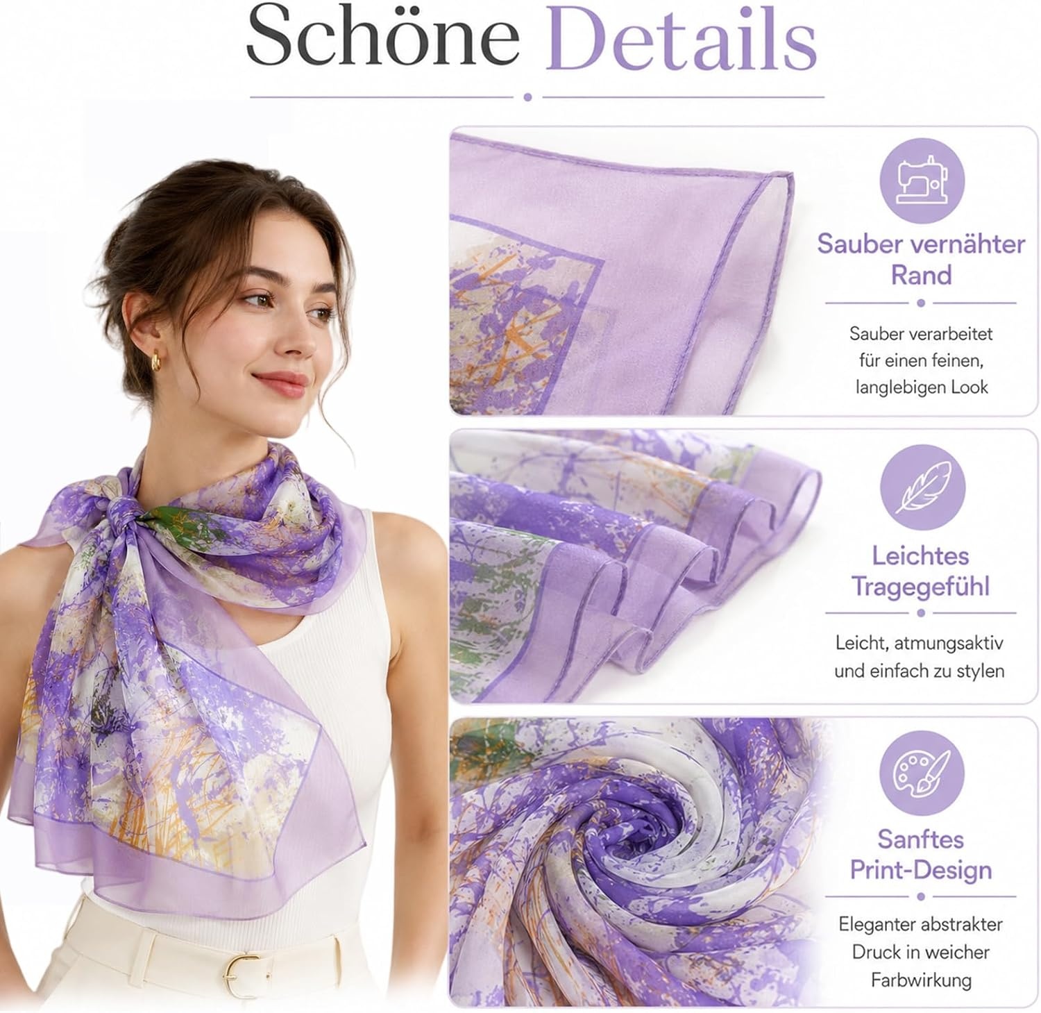 image:imageFAIRYGATE Schal Damen Halstcher Tuch Kopftuch Halstuch Schals Tcher Stola Weiches und Bequemes Georgette Material Vielseitig und Multifunktional B72FDKRC3728