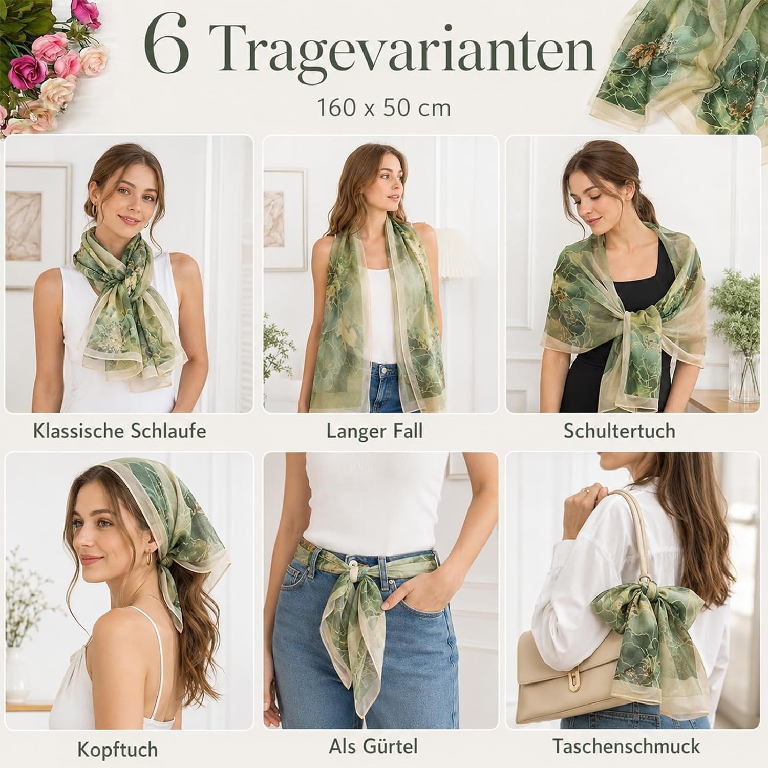 image:imageFAIRYGATE Schal Damen Halstcher Tuch Kopftuch Halstuch Schals Tcher Stola Weiches und Bequemes Georgette Material Vielseitig und Multifunktional B72FDKRA5032