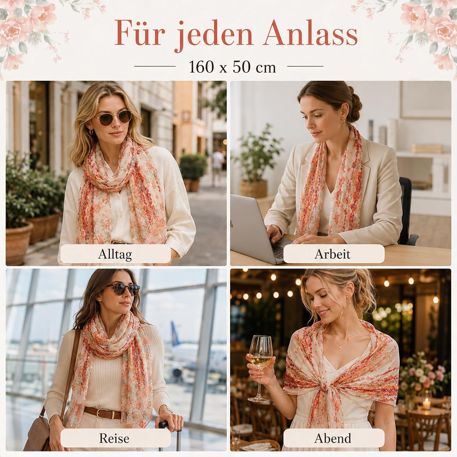 image:imageFAIRYGATE Schal Damen Halstcher Tuch Kopftuch Halstuch Schals Tcher Stola Weiches und Bequemes Georgette Material Vielseitig und Multifunktional B72FDKRA5033