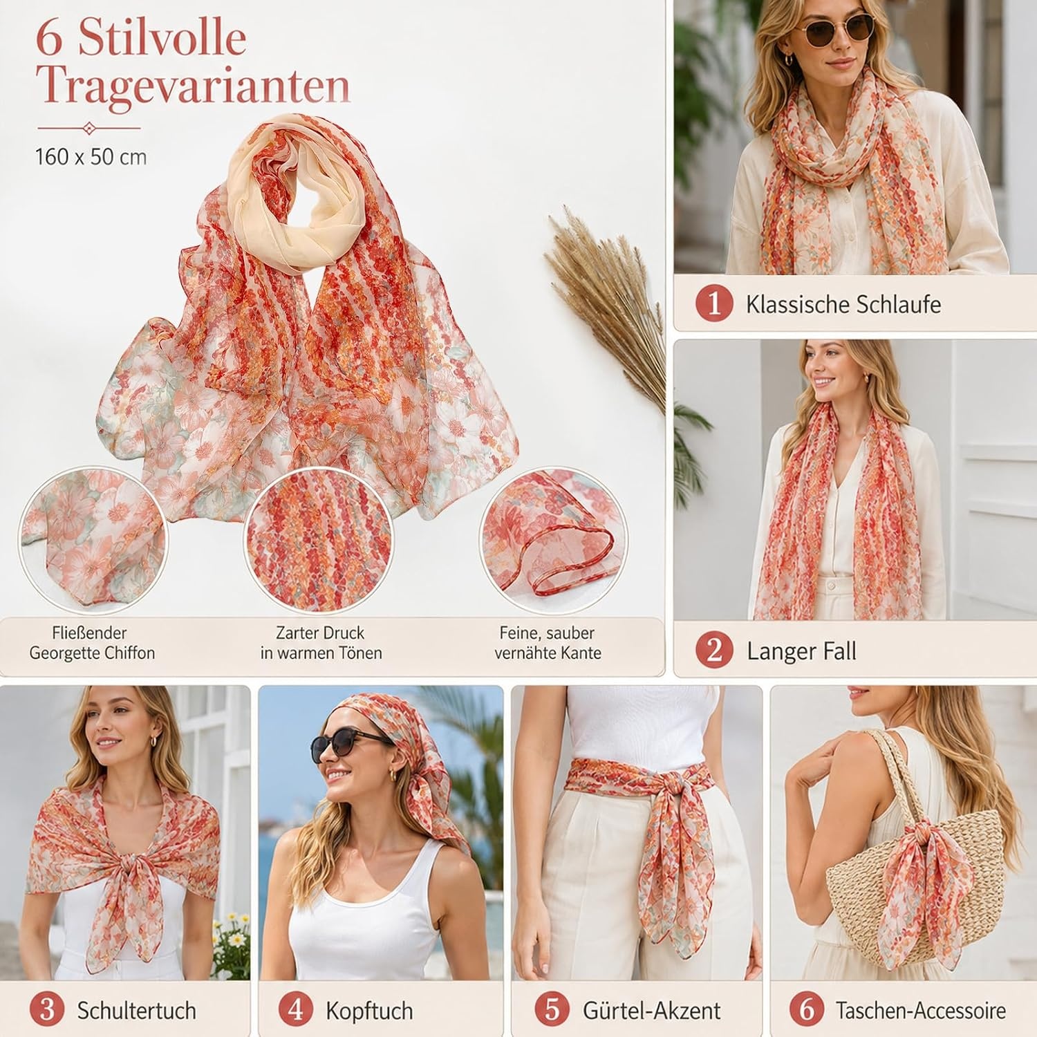 image:imageFAIRYGATE Schal Damen Halstcher Tuch Kopftuch Halstuch Schals Tcher Stola Weiches und Bequemes Georgette Material Vielseitig und Multifunktional B72FDKRA5033
