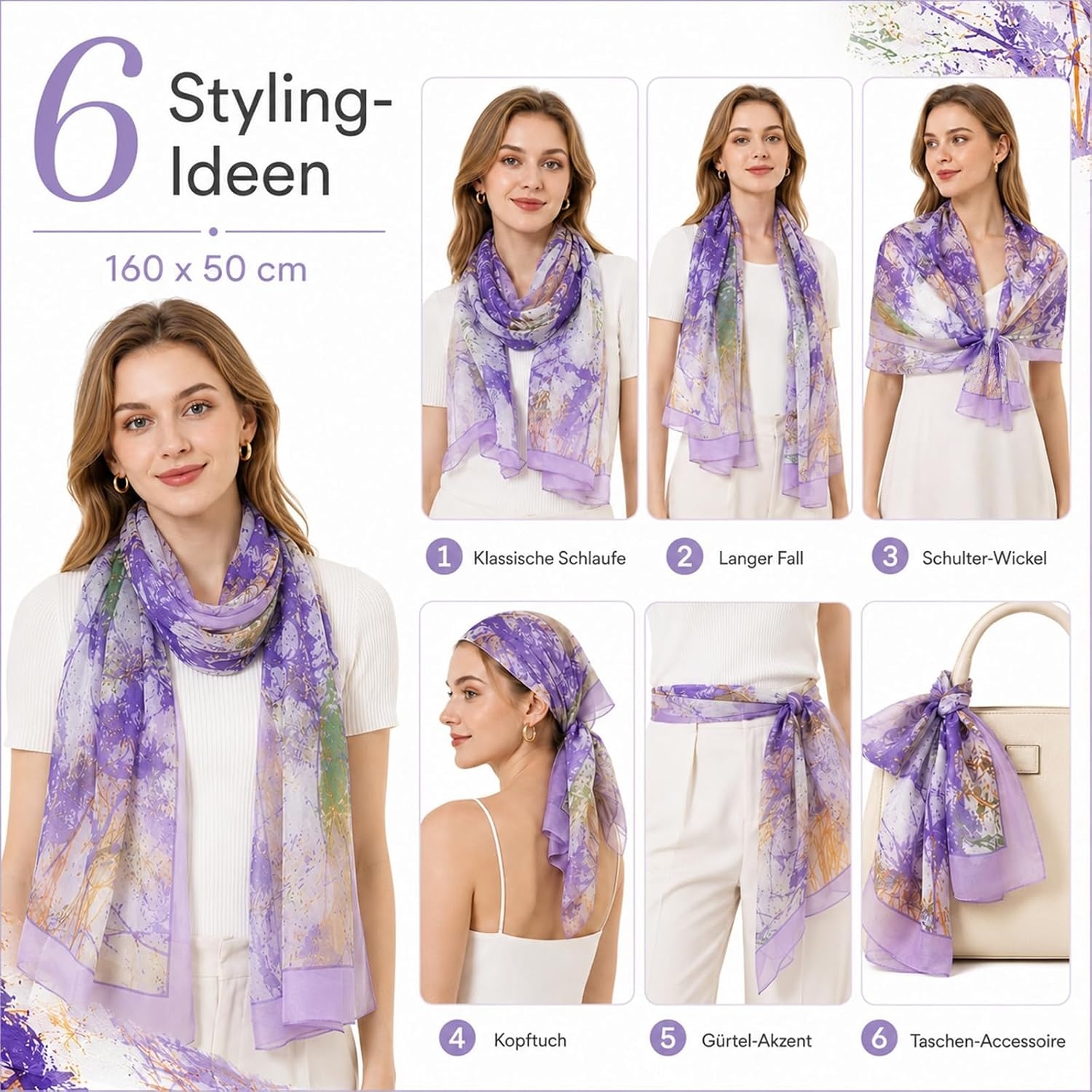 image:imageFAIRYGATE Schal Damen Halstcher Tuch Kopftuch Halstuch Schals Tcher Stola Weiches und Bequemes Georgette Material Vielseitig und Multifunktional B72FDKRC3728