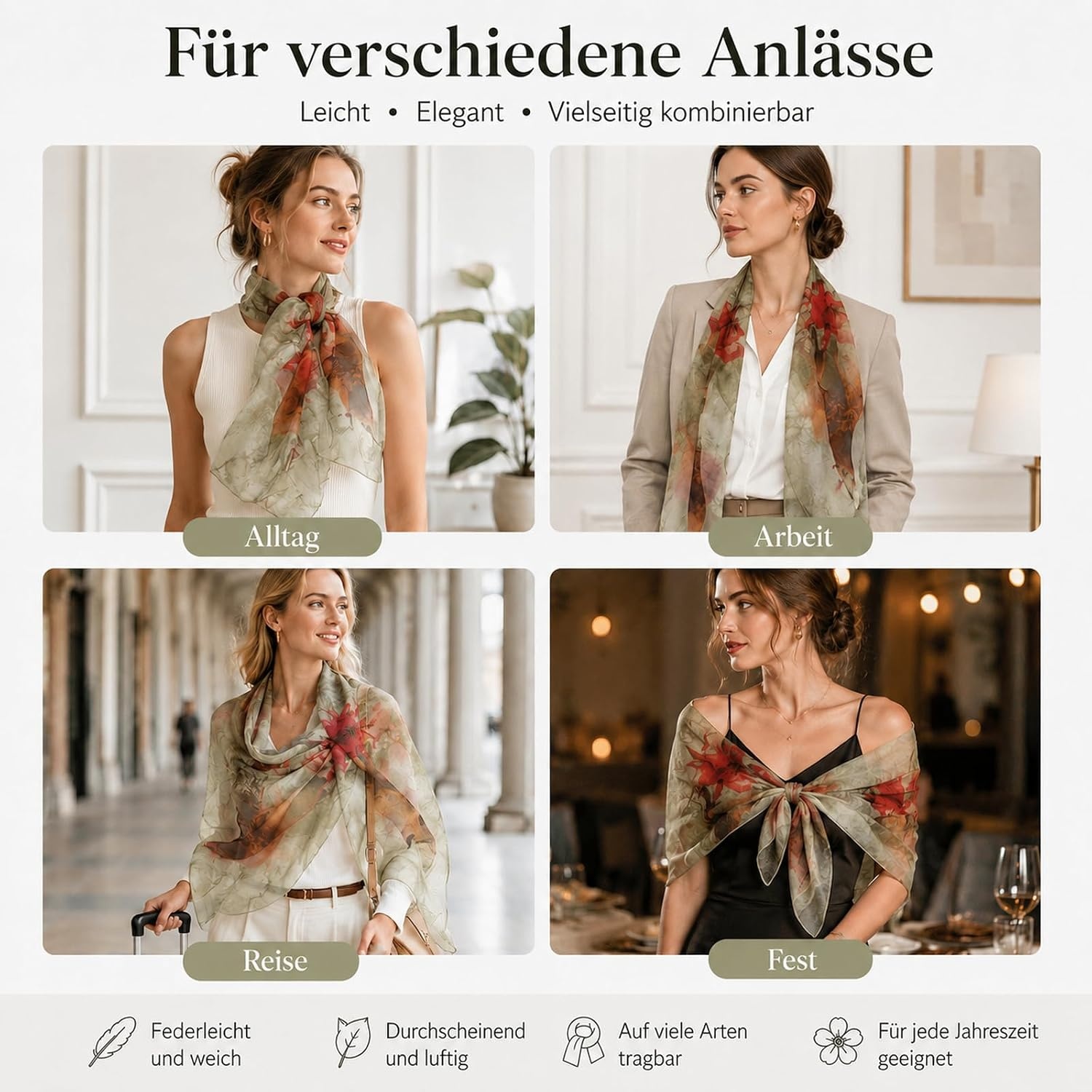 image:imageFAIRYGATE Schal Damen Halstcher Tuch Kopftuch Halstuch Schals Tcher Stola Weiches und Bequemes Georgette Material Vielseitig und Multifunktional B72FDKRA5030