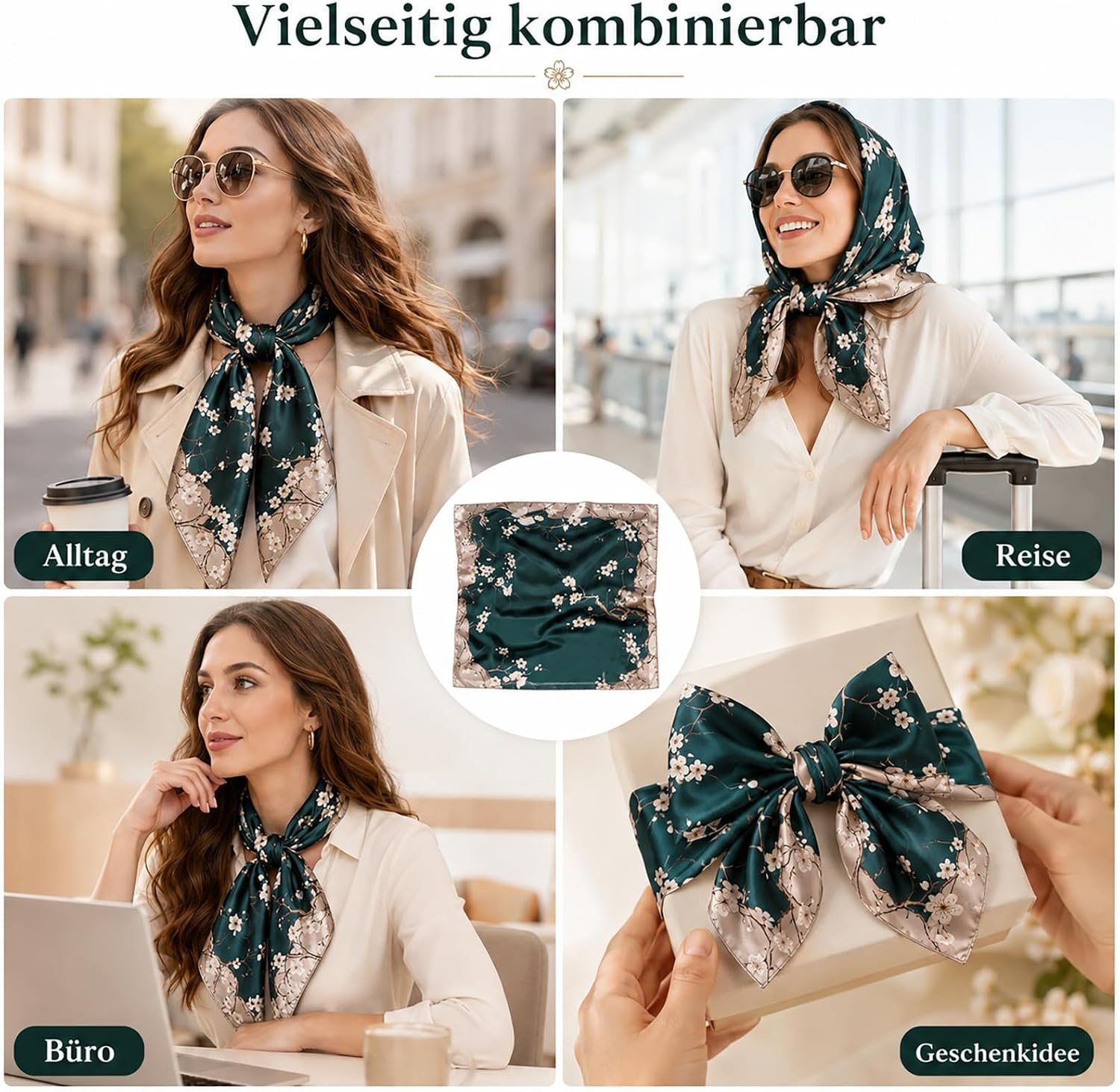 image:imageFAIRYGATE Seide Schal Damen Halstcher Seidentuch Schals Halstuch Seidenschal Scarf Bandana Taschentuch Handgelenk Kopftcher Einheitsgre 78Fdgh91008