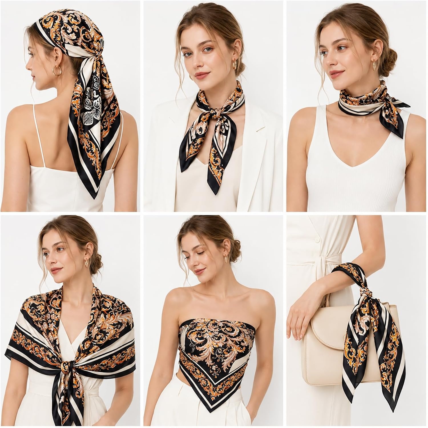 image:imageFAIRYGATE Seide Schal Damen Halstcher Seidentuch Schals Halstuch Seidenschal Scarf Bandana Taschentuch Handgelenk Kopftcher Einheitsgre 78Fdgh91015