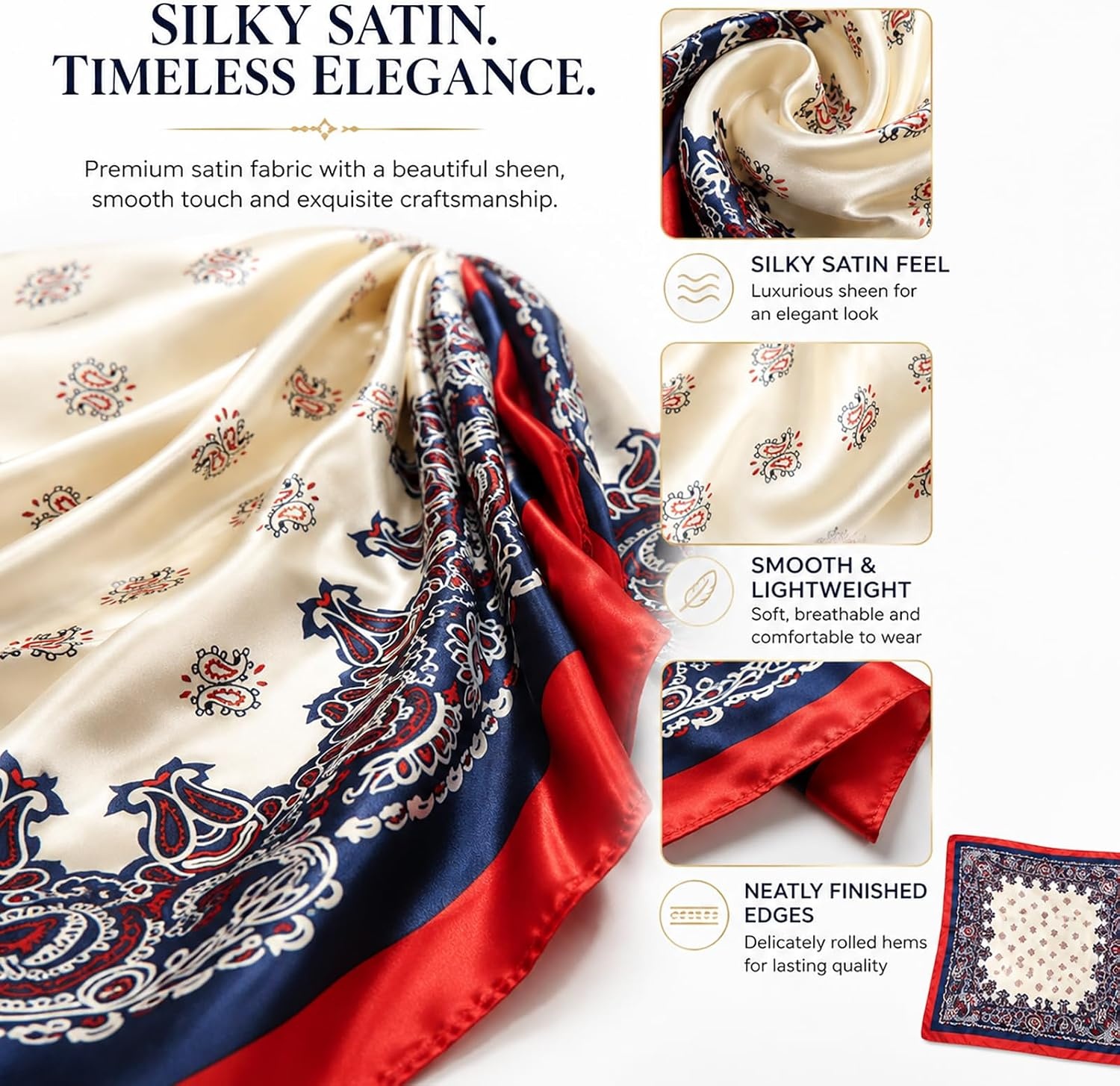 image:imageFAIRYGATE Seide Schal Damen Halstcher Seidentuch Schals Halstuch Seidenschal Scarf Bandana Taschentuch Handgelenk Kopftcher Einheitsgre 78Fdwxa2508