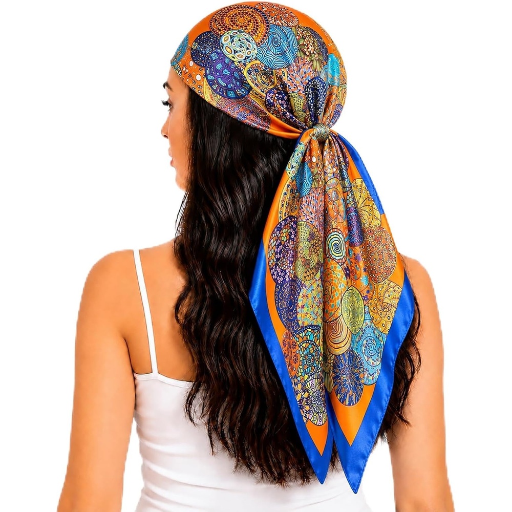 image:imageFAIRYGATE Damen Seidentuch Quadrates Bedrucktes Halstuch Satin Seidenschal Kopftuch 70x70cm92008