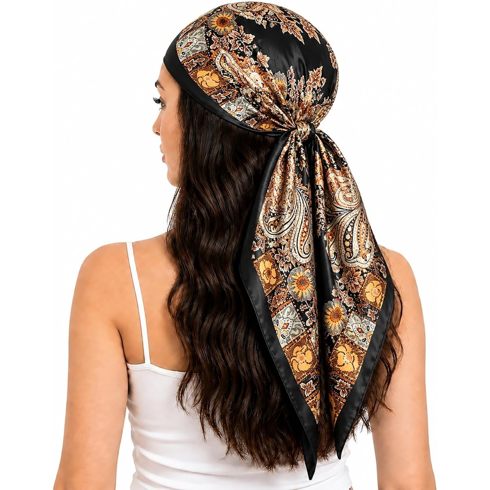 image:imageFAIRYGATE Damen Seidentuch Quadrates Bedrucktes Halstuch Satin Seidenschal Kopftuch 70x70cm92014