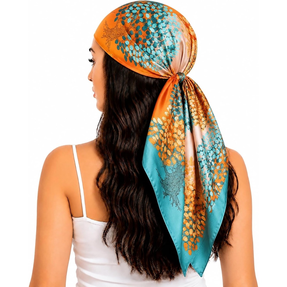 image:imageFAIRYGATE Damen Seidentuch Quadrates Bedrucktes Halstuch Satin Seidenschal Kopftuch 70x70cmFdas29012