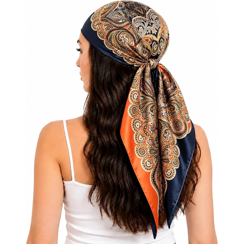 image:imageFAIRYGATE Damen Seidentuch Quadrates Bedrucktes Halstuch Satin Seidenschal Kopftuch 70x70cmFdgh94006