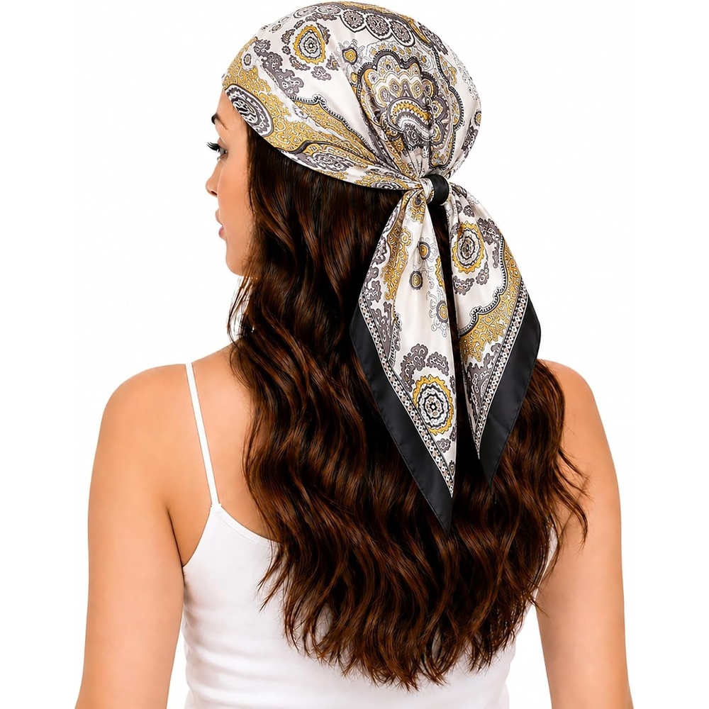 image:imageFAIRYGATE Damen Seidentuch Quadrates Bedrucktes Halstuch Satin Seidenschal Kopftuch 70x70cmFdgh95018