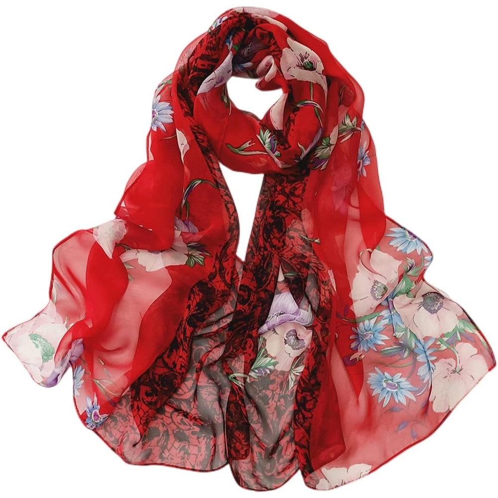 image:imageFAIRYGATE Georgette Chiffon Schal Damen Lange Schals Blume Muster Soft Wrap Simulation Seidenschal fr Frhling Sommer Herbst Winter38011