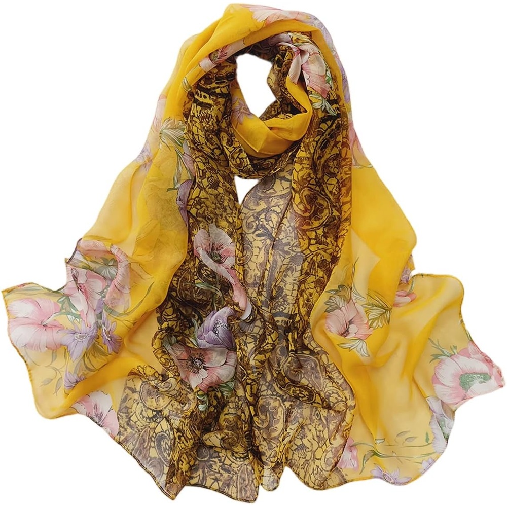 image:imageFAIRYGATE Georgette Chiffon Schal Damen Lange Schals Blume Muster Soft Wrap Simulation Seidenschal fr Frhling Sommer Herbst Winter38013