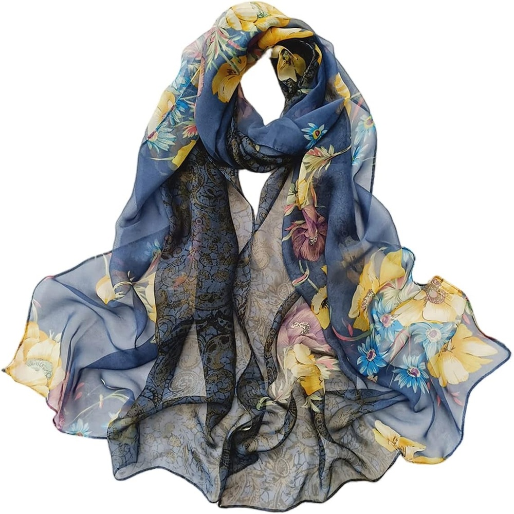 image:imageFAIRYGATE Georgette Chiffon Schal Damen Lange Schals Blume Muster Soft Wrap Simulation Seidenschal fr Frhling Sommer Herbst Winter38014
