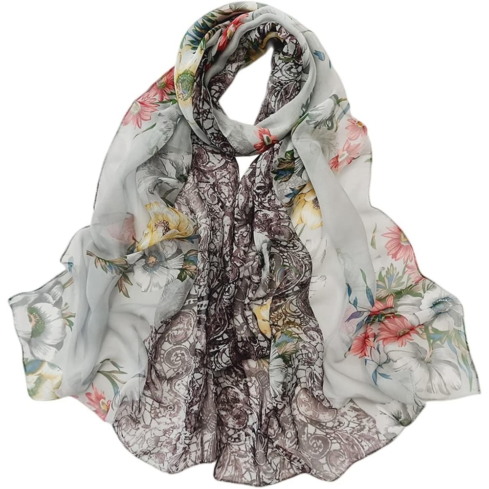 image:imageFAIRYGATE Georgette Chiffon Schal Damen Lange Schals Blume Muster Soft Wrap Simulation Seidenschal fr Frhling Sommer Herbst Winter38017