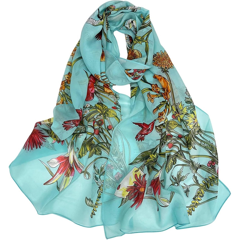 image:imageFAIRYGATE Georgette Chiffon Schal Damen Lange Schals Blume Muster Soft Wrap Simulation Seidenschal fr Frhling Sommer Herbst WinterFDKR38033