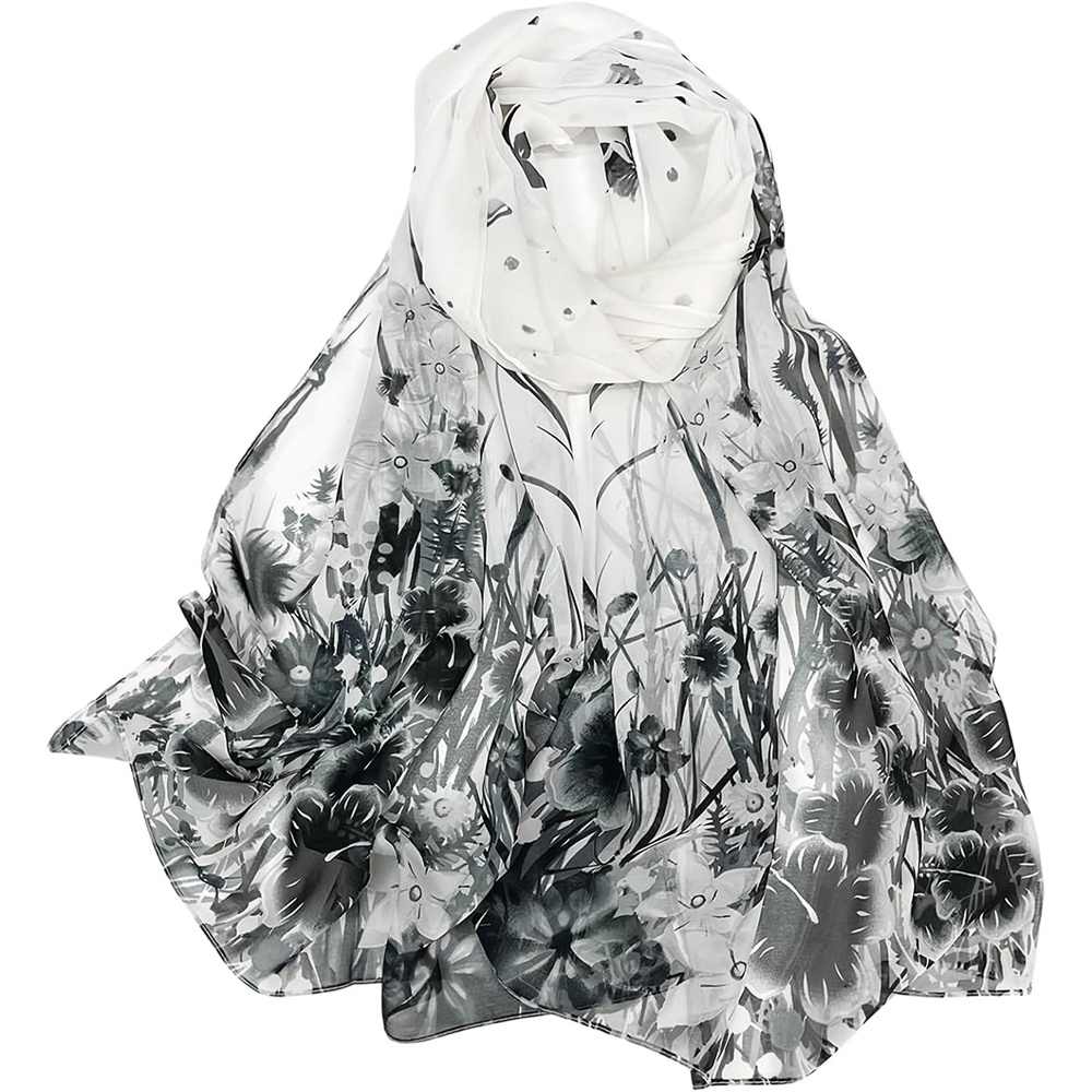 image:imageFAIRYGATE Georgette Chiffon Schal Damen Lange Schals Blume Muster Soft Wrap Simulation Seidenschal fr Frhling Sommer Herbst WinterFDKR38036
