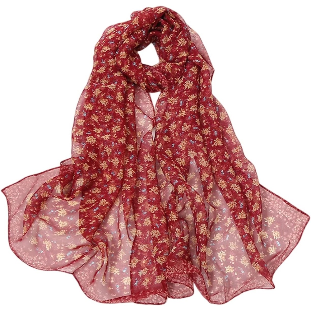 image:imageFAIRYGATE Georgette Chiffon Schal Damen Lange Schals Blume Muster Soft Wrap Simulation Seidenschal fr Frhling Sommer Herbst WinterFdkr62008