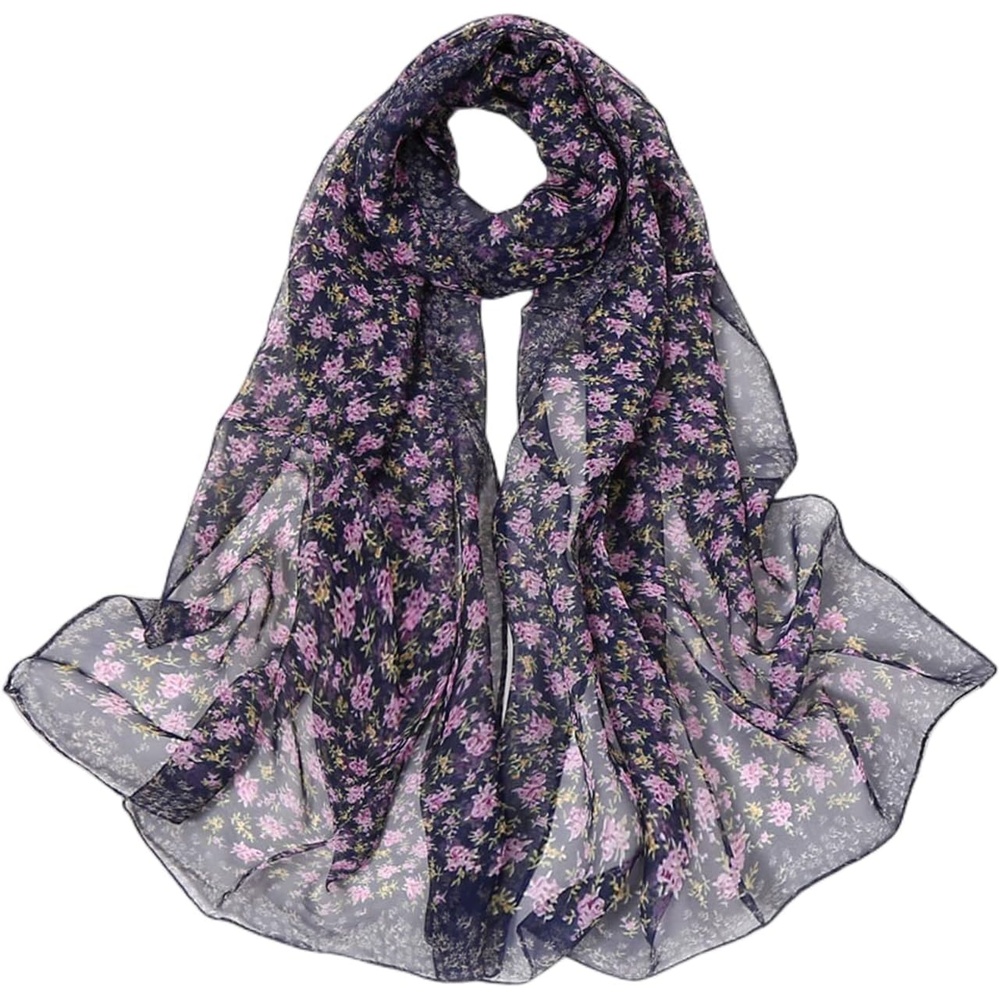 image:imageFAIRYGATE Georgette Chiffon Schal Damen Lange Schals Blume Muster Soft Wrap Simulation Seidenschal fr Frhling Sommer Herbst WinterFdkr62013