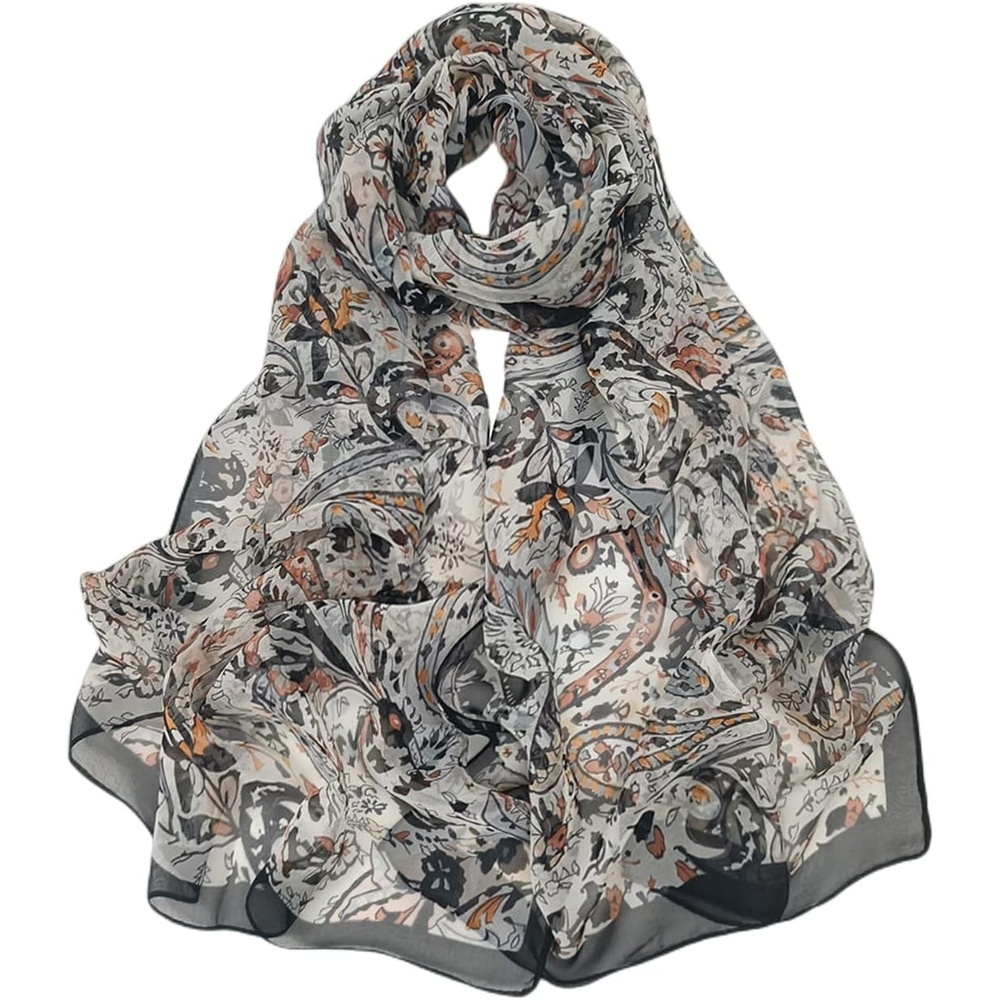 image:imageFAIRYGATE Georgette Chiffon Schal Damen Lange Schals Blume Muster Soft Wrap Simulation Seidenschal fr Frhling Sommer Herbst WinterFdkr62023