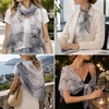 FAIRYGATE Georgette Chiffon Schal Damen Lange Schals Blume Muster Soft Wrap Simulation Seidenschal für Frühling Sommer Herbst Winter(38010)