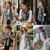 FAIRYGATE Georgette Chiffon Schal Damen Lange Schals Blume Muster Soft Wrap Simulation Seidenschal für Frühling Sommer Herbst Winter(38014)