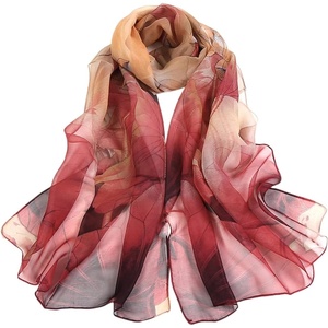 FAIRYGATE Georgette Chiffon Schal Damen Lange Schals Blume Muster Soft Wrap Simulation Seidenschal für Frühling Sommer Herbst Winter(38006)