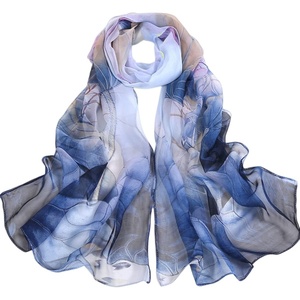 FAIRYGATE Georgette Chiffon Schal Damen Lange Schals Blume Muster Soft Wrap Simulation Seidenschal für Frühling Sommer Herbst Winter(38007)