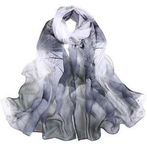 FAIRYGATE Georgette Chiffon Schal Damen Lange Schals Blume Muster Soft Wrap Simulation Seidenschal für Frühling Sommer Herbst Winter(38010)