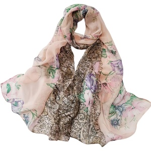 FAIRYGATE Georgette Chiffon Schal Damen Lange Schals Blume Muster Soft Wrap Simulation Seidenschal für Frühling Sommer Herbst Winter(38012)