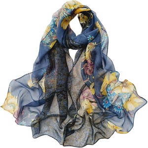 FAIRYGATE Georgette Chiffon Schal Damen Lange Schals Blume Muster Soft Wrap Simulation Seidenschal für Frühling Sommer Herbst Winter(38014)