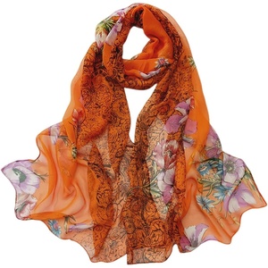 FAIRYGATE Georgette Chiffon Schal Damen Lange Schals Blume Muster Soft Wrap Simulation Seidenschal für Frühling Sommer Herbst Winter(38015)