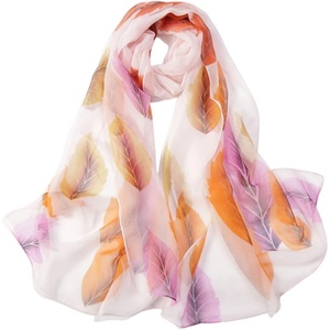 FAIRYGATE Georgette Chiffon Schal Damen Lange Schals Blume Muster Soft Wrap Simulation Seidenschal für Frühling Sommer Herbst Winter(38021)