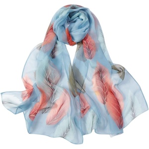 FAIRYGATE Georgette Chiffon Schal Damen Lange Schals Blume Muster Soft Wrap Simulation Seidenschal für Frühling Sommer Herbst Winter(38023)