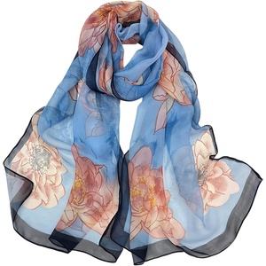 FAIRYGATE Georgette Chiffon Schal Damen Lange Schals Blume Muster Soft Wrap Simulation Seidenschal für Frühling Sommer Herbst Winter(FDKR38031)