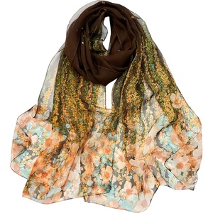 FAIRYGATE Georgette Chiffon Schal Damen Lange Schals Blume Muster Soft Wrap Simulation Seidenschal für Frühling Sommer Herbst Winter(FDKR38032)