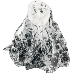 FAIRYGATE Georgette Chiffon Schal Damen Lange Schals Blume Muster Soft Wrap Simulation Seidenschal für Frühling Sommer Herbst Winter(FDKR38036)