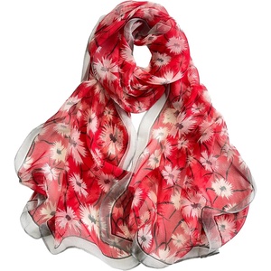 FAIRYGATE Georgette Chiffon Schal Damen Lange Schals Blume Muster Soft Wrap Simulation Seidenschal für Frühling Sommer Herbst Winter(FDKR38038)