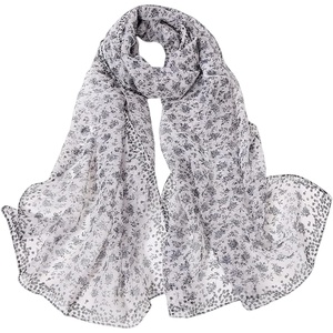 FAIRYGATE Georgette Chiffon Schal Damen Lange Schals Blume Muster Soft Wrap Simulation Seidenschal für Frühling Sommer Herbst Winter(Fdkr62010)