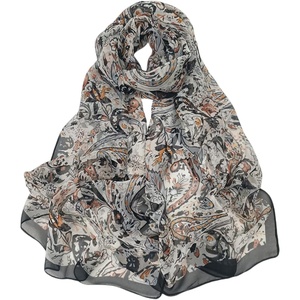 FAIRYGATE Georgette Chiffon Schal Damen Lange Schals Blume Muster Soft Wrap Simulation Seidenschal für Frühling Sommer Herbst Winter(Fdkr62023)